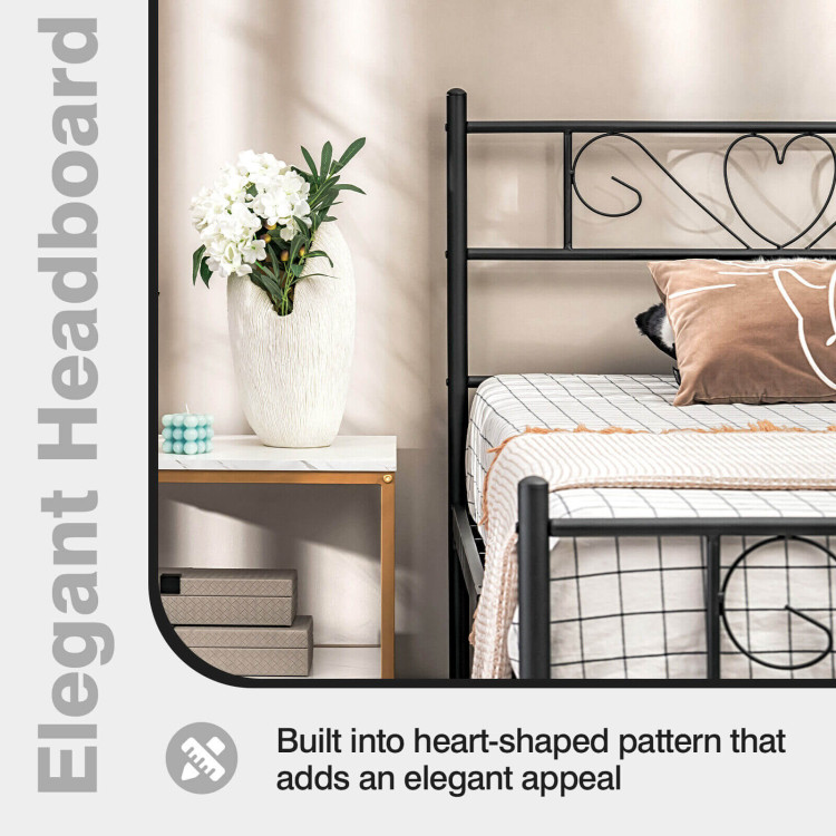 Twin XL Metal Bed Frame with Heart-shaped Headboard and Footboard - Gallery View 9 of 10